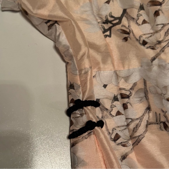 Dan Munier Cream Asian Inspired Floral Bird Cap Sleeves 2 Tired Bottom Dress - Picture 11 of 16